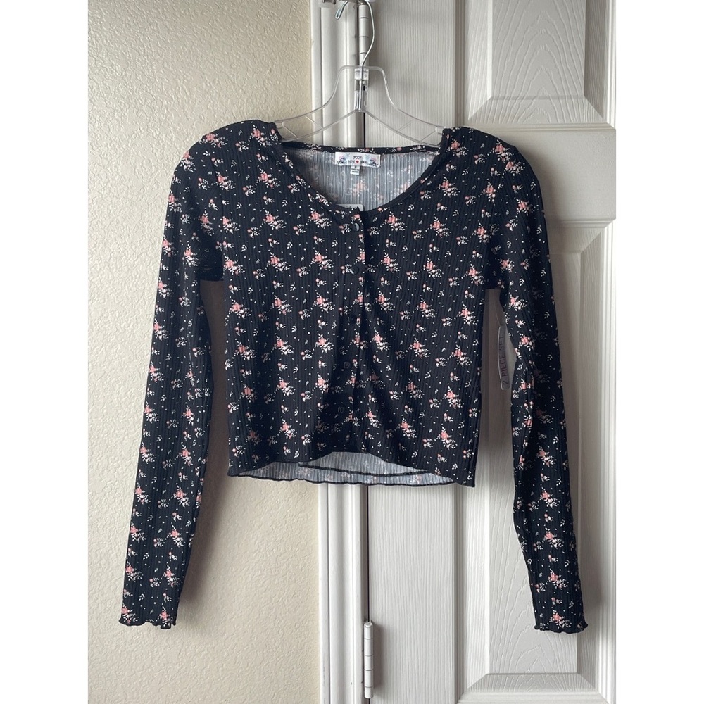 2-Piece Floral Cardigan + Cami Set - Black / Pink